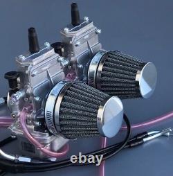 Triumph T140V Carbs, Mikuni TM32 Flatslide Slide carburetor Kit, Pancake Filters